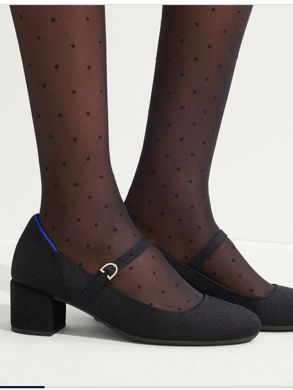 Rothy's The Mary Jane Block Heel Pumps In Black with Blue Trim Size 8.5